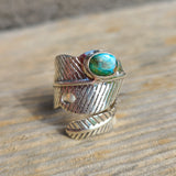 Adjustable Feather - Spiny Oyster Turquoise 925 Ring