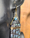 Blue Topaz & Rainbow Irridescent Leopard Print Black Leather 14k Gold Plated Earrings