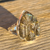 Carved Peacock Labradorite 925 Ring