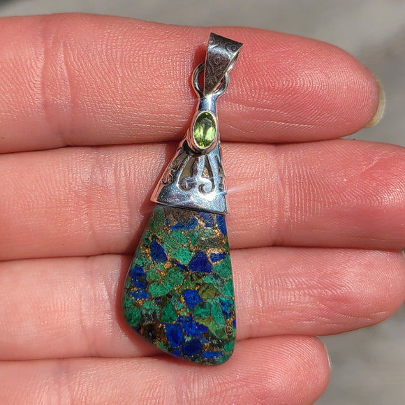 Copper Azurite & Peridot 925 Pendant
