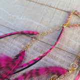 "Hot to Trot" Wire Wrapped Pink Tourmaline & Rooster Feather Earrings