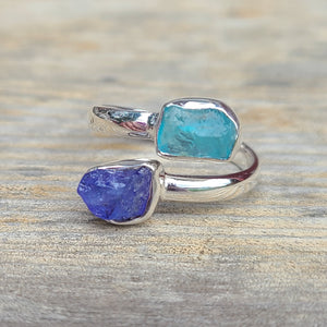 Tanzanite & Blue Apatite (Rough) 925 Ring