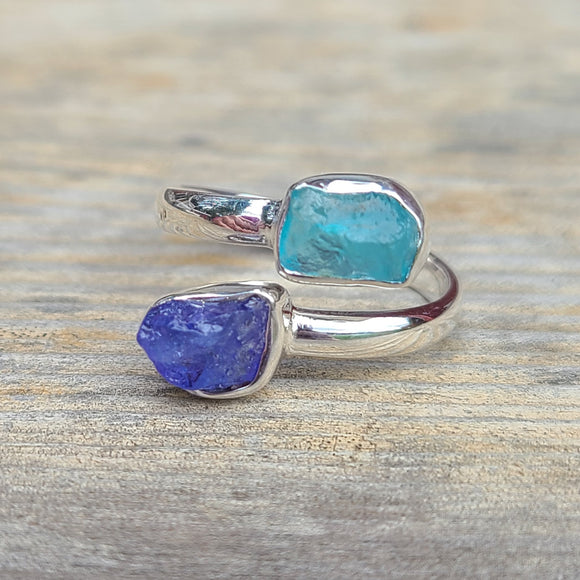 Tanzanite & Blue Apatite (Rough) 925 Ring