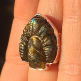 Carved Peacock Labradorite 925 Ring