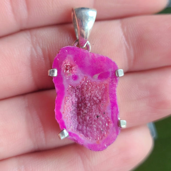 Fleece Pink Geode Druzy 925 Pendant
