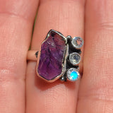 Rough Amethyst & Rainbow Moonstone 925 Ring