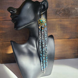 "Buttery Tetrahedron Grid" Rainbow Leather & Copper Turquoise 14k Gold Plated Earrings