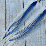"So Bright Sodalite" Wire Wrapped Rooster Feather Earrings