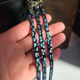 "Buttery Tetrahedron Grid" Rainbow Leather & Copper Turquoise 14k Gold Plated Earrings