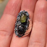 Southwest - Rough Green Apatite & Shungite 925 Ring