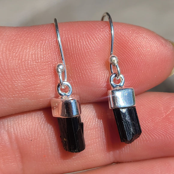 Rough Black Tourmaline 925 Earrings