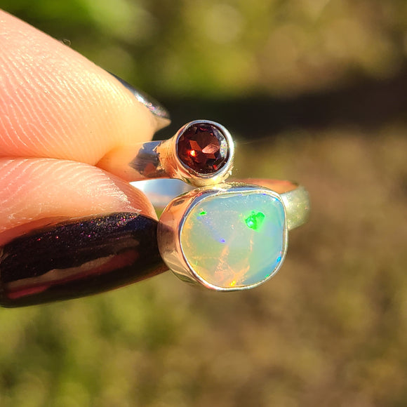 Natural Ethiopian Opal & Garnet 925 Ring