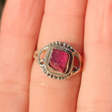 Rough Pink Tourmaline 925 Ring