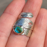 Adjustable Feather - Spiny Oyster Turquoise 925 Ring