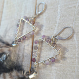 "Fluff or Flight" Wire Wrapped Amethyst & Rooster Feather 925 Earrings