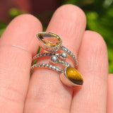 Adjustable - Citrine & Tiger Eye 925 Ring