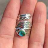 Adjustable Feather - Spiny Oyster Turquoise 925 Ring
