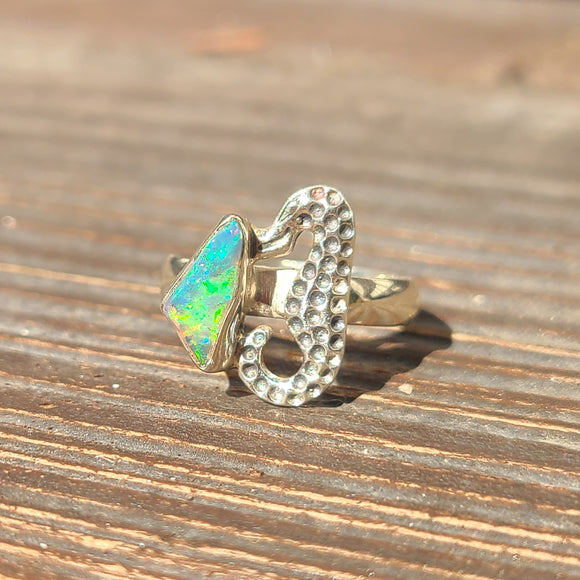 Seahorse - Rough Ethiopian Opal 925 Ring