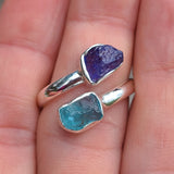 Tanzanite & Blue Apatite (Rough) 925 Ring