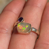 Ethiopian Opal (Rough) & Amethyst 925 Ring