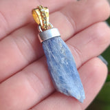 18k Gold Plated - Rough Blue Kyanite & Moldavite 925 Pendant