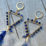 "So Bright Sodalite" Wire Wrapped Rooster Feather Earrings