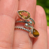 Adjustable - Citrine & Tiger Eye 925 Ring