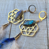 "Sacred G Me" Labradorite & Rooster Feather Earrings