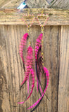 "Hot to Trot" Wire Wrapped Pink Tourmaline & Rooster Feather Earrings
