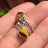 Adjustable - Citrine & Tiger Eye 925 Ring