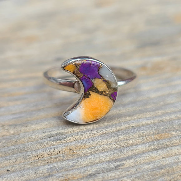 Moon - Spiny Oyster & Arizona Turquoise 925 Ring
