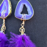 Purple Royalty Geode & Amethyst Feather Earrings