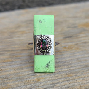 Citron Chrysoprase & Rainbow Quartz 925 Ring
