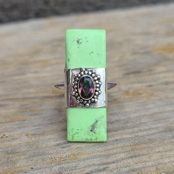 Citron Chrysoprase & Rainbow Quartz 925 Ring