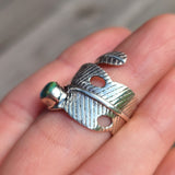 Adjustable Feather - Spiny Oyster Turquoise 925 Ring