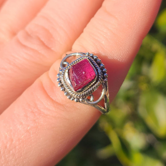 Rough Pink Tourmaline 925 Ring