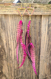 "Hot to Trot" Wire Wrapped Pink Tourmaline & Rooster Feather Earrings