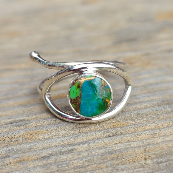 Eye - Blue Turquoise in Green Mohave 925 Ring