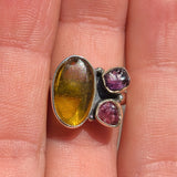 Baltic Amber, Amethyst (Rough) & Pink Tourmaline (Rough) 925 Ring