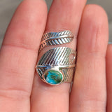 Adjustable Feather - Spiny Oyster Turquoise 925 Ring