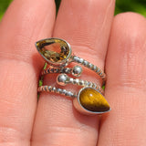 Adjustable - Citrine & Tiger Eye 925 Ring