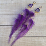 Purple Royalty Geode & Amethyst Feather Earrings