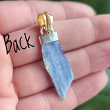 18k Gold Plated - Rough Blue Kyanite & Moldavite 925 Pendant