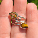 Adjustable - Citrine & Tiger Eye 925 Ring