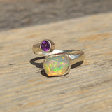 Ethiopian Opal (Rough) & Amethyst 925 Ring
