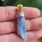 18k Gold Plated - Rough Blue Kyanite & Moldavite 925 Pendant