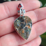 Chrome Chalcedony Druzy & Garnet 925 Pendant
