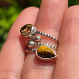 Adjustable - Citrine & Tiger Eye 925 Ring
