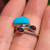 Turquoise - Nevada Aztec Mountain & Garnet 925 Ring