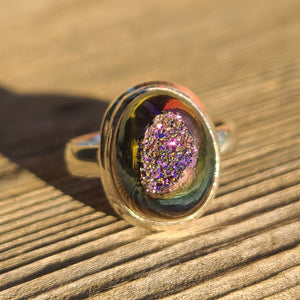 Rose Titanium Aura Druzy 925 Ring